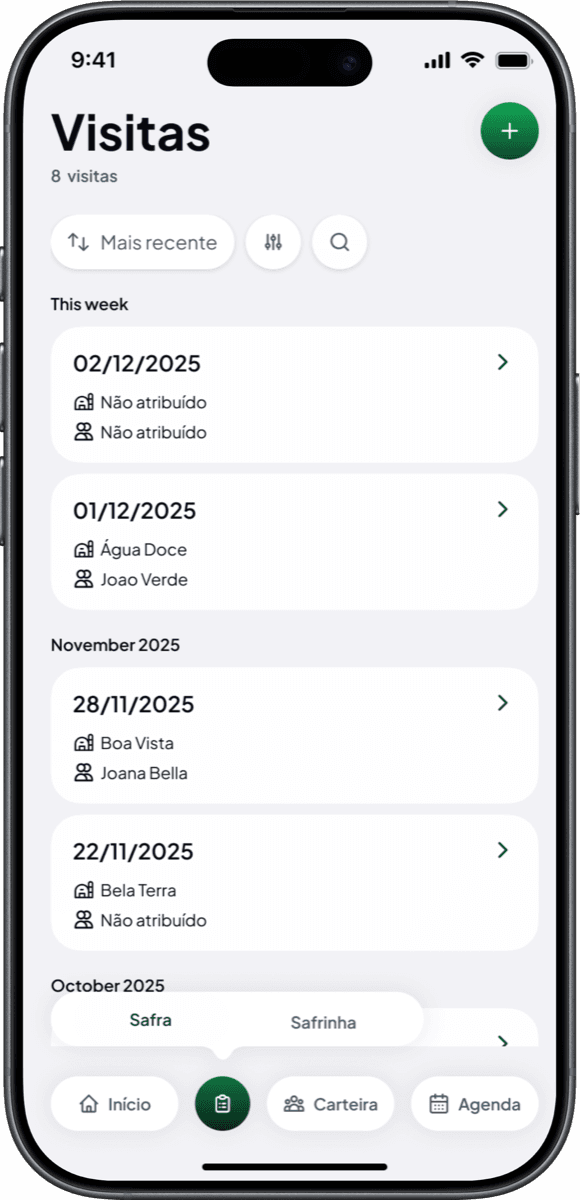 Centralized farm history and timeline
